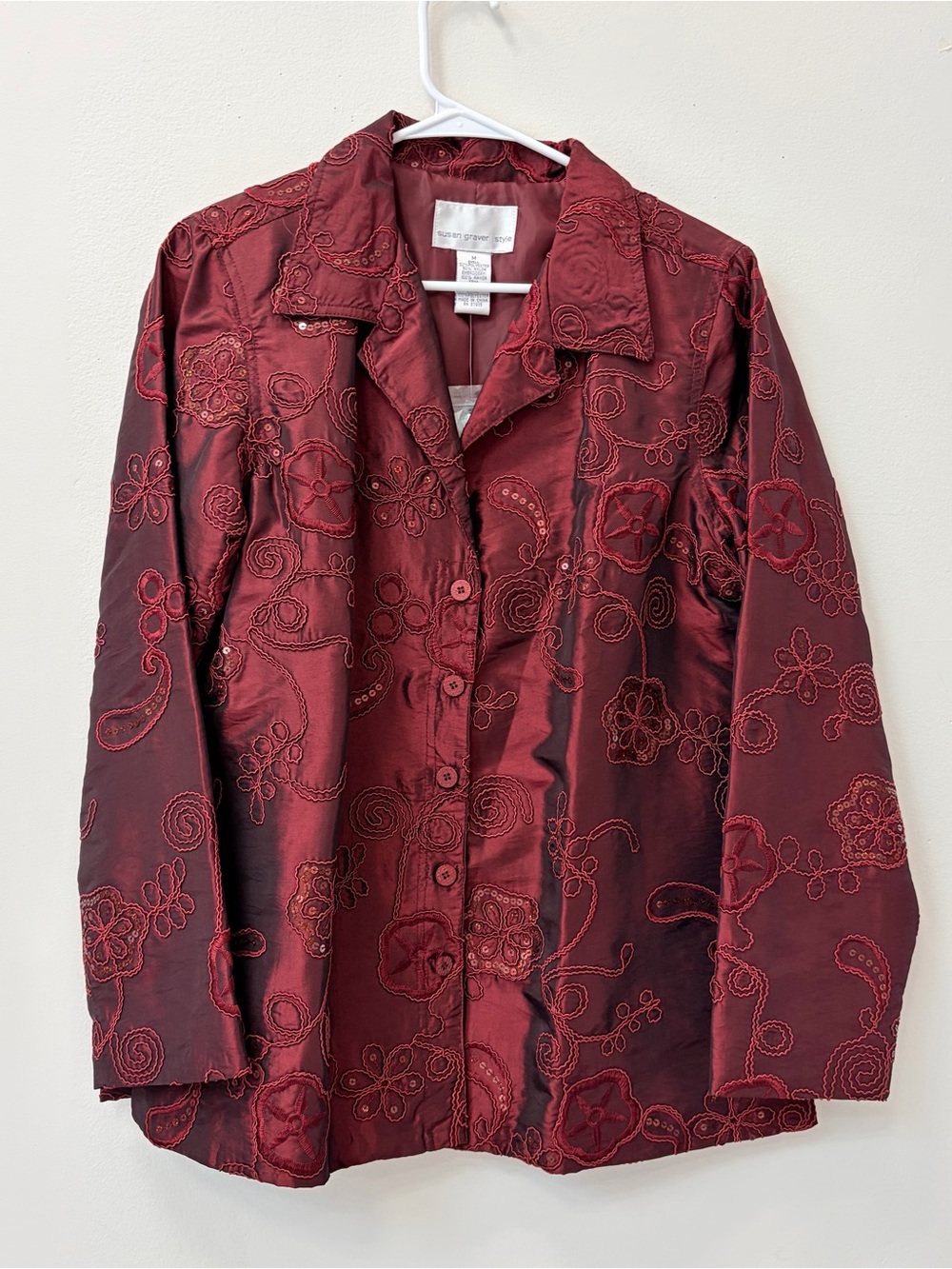 Women's Embroidered Autumn Red Button-Up Jacket